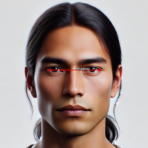 Distance between the outer eye corners drawn on a sample face